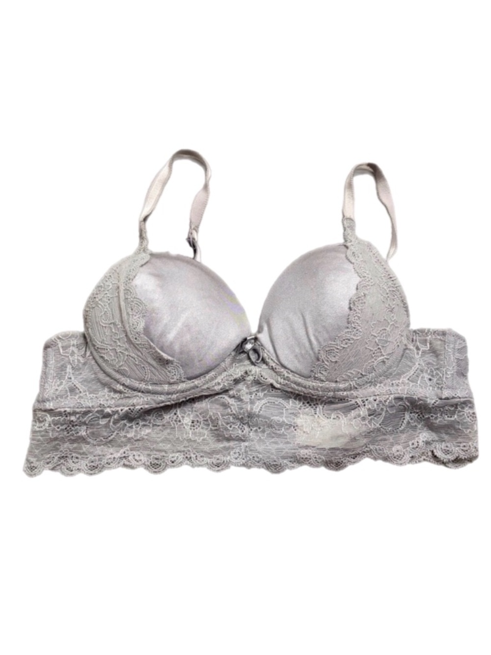 90s/Y2K European Vintage Flame Silky Lace Longline Corset Push-Up Bra Silver 34A